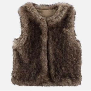 Carters kid faux fur girls vest warm waist out wear vest acrylic brown sz 6/6X